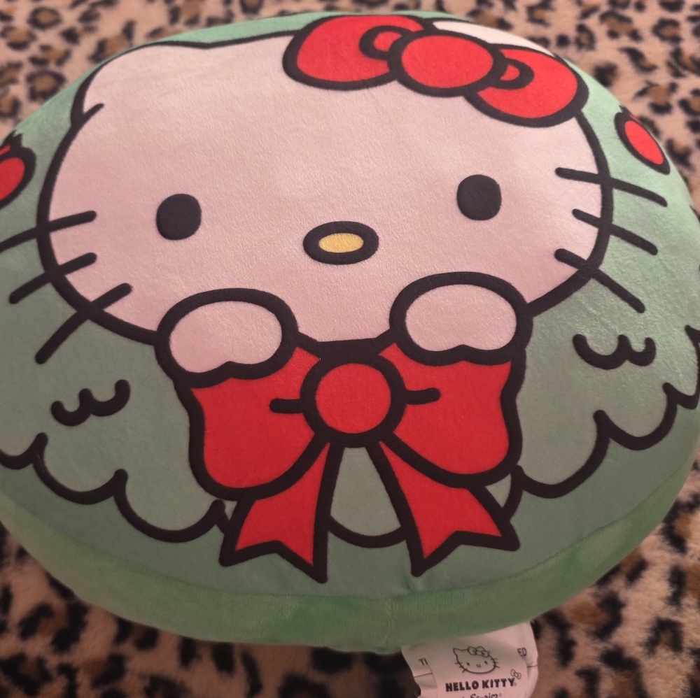 Hello Kitty Green Cloud Pillow with Red Bow